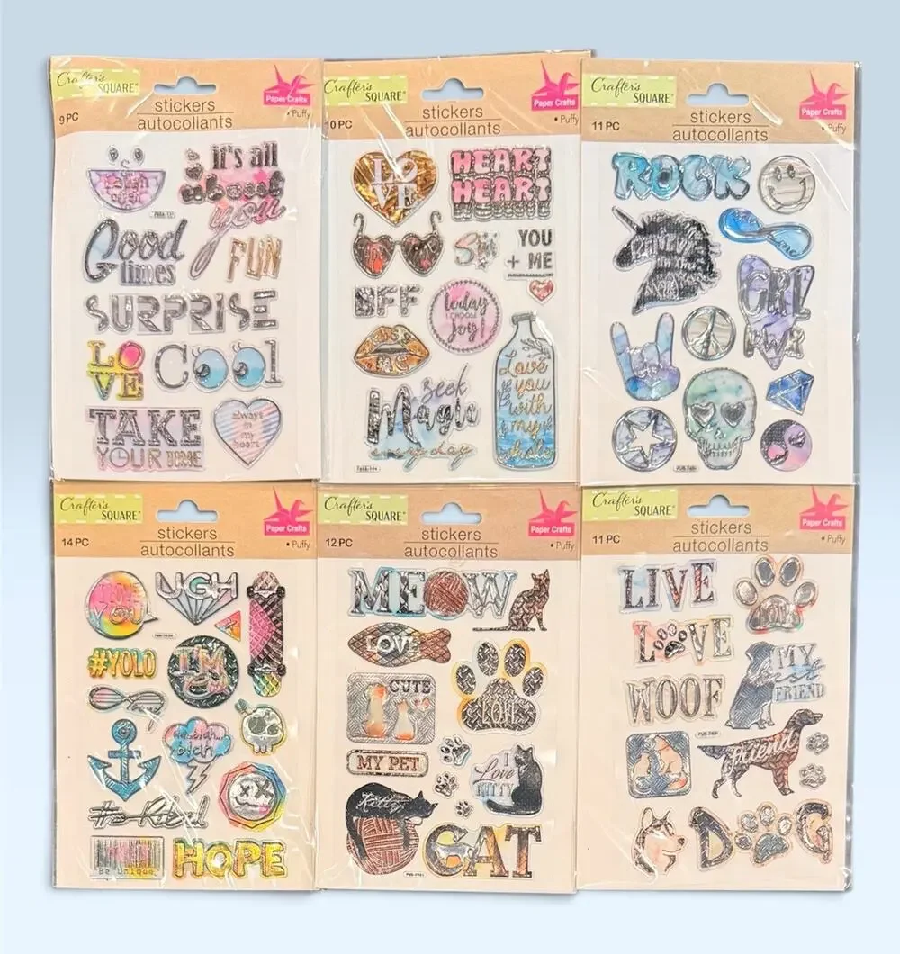 67pc Crafter’s Square Puffy Paper Craft Stickers Autocollants, Scrapbook Sticker